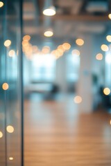 Poster - Abstract Office Interior with Bokeh Lights and Glass Wall Creating a Modern and Serene Atmosphere for Productivity and Creativity