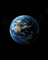 Poster - Dramatic view of planet earth in space with visible north america under sunlight and cloudscape in cosmic blackground