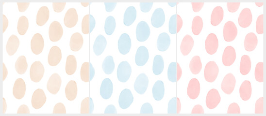 Wall Mural - cute hand drawn abstract irregular vector patterns with coral, blue and pink brush dots on a white b