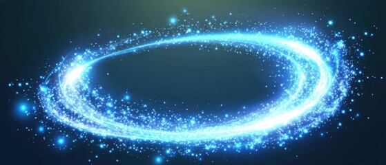 Poster - Luminous azure spiral with sparkling particles against a dark teal backdrop creating a magical atmosphere and celestial glow
