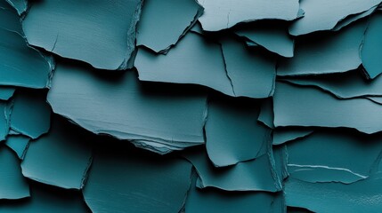 Poster - Abstract Turquoise Texture of Overlapping Slate Shingles in a Layered Pattern with Shadow and Light Creating Depth and Dimension for Backgrounds