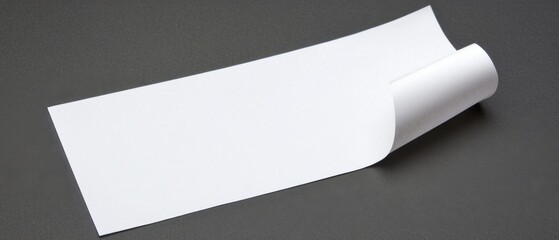 Poster - Clean Minimalist White Paper Sheet Curled on Dark Gray Background for Presentation and Design Mockup