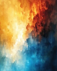 Poster - Abstract mosaic of warm and cool colors creating a dynamic and vibrant visual texture with pixelated style and artistic depth
