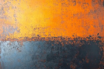 Poster - Distressed orange and black metal surface with weathered texture for industrial backdrop and grunge style with abstract pattern and aged effect