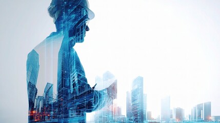 Poster - Smart City Architect with Double Exposure Effect in Urban Landscape