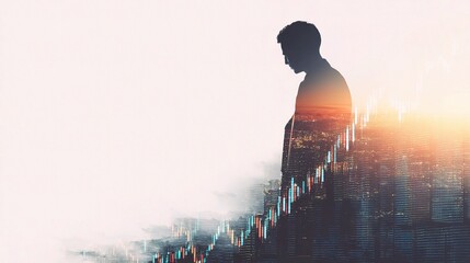 Poster - Double Exposure of Forex Trader with Market Trends and Cityscape