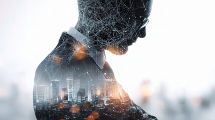 Poster - Double Exposure of Business Expert in Digital Marketing Landscape