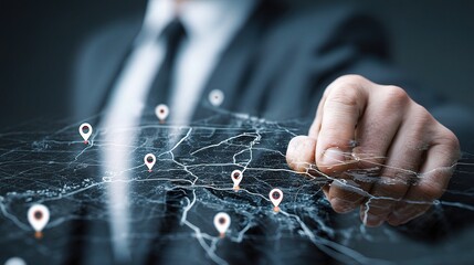 Poster - Professional Hands Interacting with Digital Map for Business Management