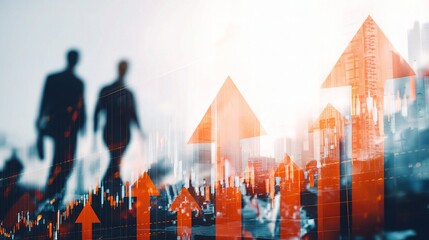 Poster - Business Growth Concept with Double Exposure of Silhouettes and Arrows