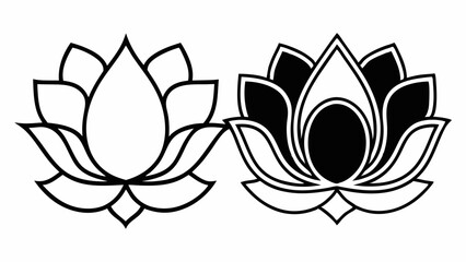 Poster - Two lotus flowers in black and white with one flower filled and one with just the outline design created with generated ai