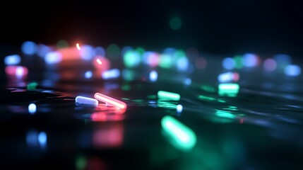 Poster - Colorful light reflections create a vibrant visual display in a darkened space during evening hours