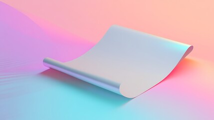 Poster - A smooth, curved sheet of white paper on a gently illuminated surface featuring a gradient of soft pastel colors blending from pink to blue, creating a calm and tranquil atmosphere