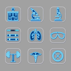 Poster - Medical and Health Icons Neon Blue on Gray Background