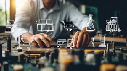 Fototapete - Businessman Working on Industrial Concepts and Engineering Innovations