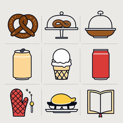 Poster - Illustrated Food and Beverage Icons on Light Background