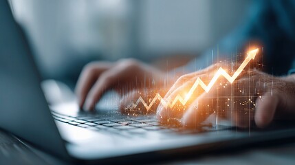 Poster - Businessman Hands Using Laptop with Growth Graph Animation