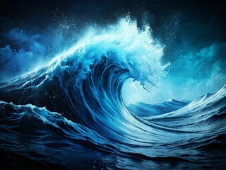 Poster - Moody Abstract Blue-Tinted Wave, Black and White Photography, High Depth of Field