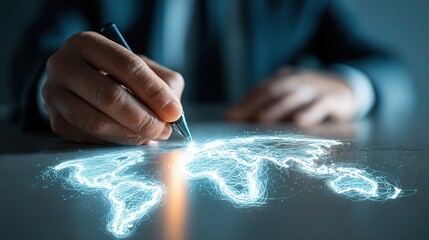 Poster - Businessman Signing Contract in Digital World Concept Representation