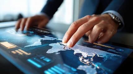 Poster - Businessman Using Touchscreen for Financial Analysis and Insights