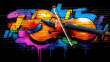 Vibrant Graffiti Violin: A Symphony of Colors on Brick