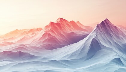 Poster - Mountains with misty peaks and serene valleys create an ethereal landscape in soft blue and white tones during early morning light