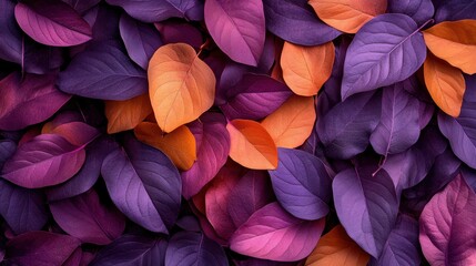 Poster - Colorful leaves in shades of purple, orange, and pink create a vibrant autumn display on a textured surface