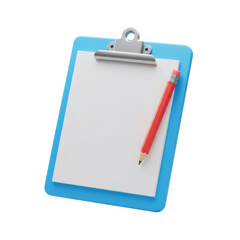 Poster - Blue Clipboard with Blank Paper and Red Pencil