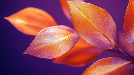Aufkleber - Vibrant leaves illuminated in orange and purple hues create a captivating display of nature's beauty against a colorful backdrop