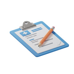 Poster - 3D Render of Blue Clipboard with Checklist and Pencil