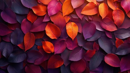 Poster - Colorful leaves in shades of purple, orange, and pink create a vibrant autumn display on a textured surface