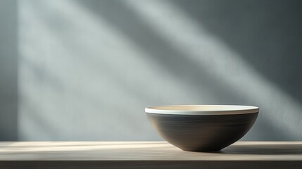 Fototapete - Minimalist white object casting shadows on a textured surface in soft natural light, highlighting simple beauty and elegance in an indoor setting