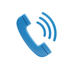 Poster - Blue 3D Phone Icon with Ringing Signal on Transparent Background
