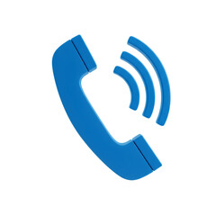 Poster - Blue 3D Phone Icon with Ringing Signal on Transparent Background