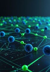 Poster - Abstract Network Visualization Green and Blue Spheres Connected by Lines Digital Technology Concept Futuristic Background
