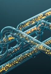 Poster - Abstract Network of Interconnected Glass Pipes with Glowing Particles: A Futuristic Digital Data Flow Visualization