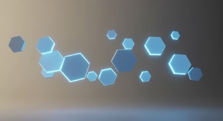 Poster - Abstract Hexagon Background Design Futuristic Technology Glowing Shapes Digital Art 3D Render