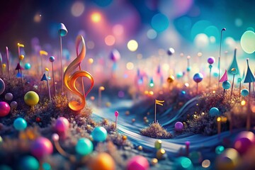 Poster - Miniature Abstract Music Background with Colorful Notes, Tilt-Shift Photography