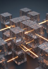 Poster - Abstract Glass Cubes Network Interconnection Digital Data Flow Visualization