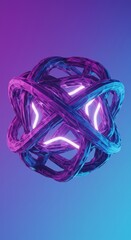 Poster - Abstract Neon Geometric Orb Purple Blue Intertwined Crystal Structure Digital Art