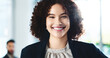 © peopleimages.com - Business, woman and smile with portrait in office for legal career, professional service and about us. Corporate lawyer, employee and confidence at law firm for litigation management or court justice