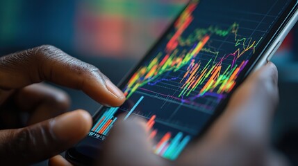 Poster - Analyst Examining Stock Market Trends on Digital Device Display