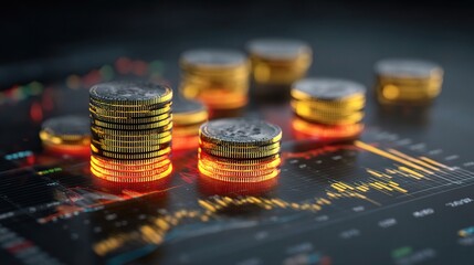 Poster - Cryptocurrency Mining Dashboard with Glowing Coins and Graphs