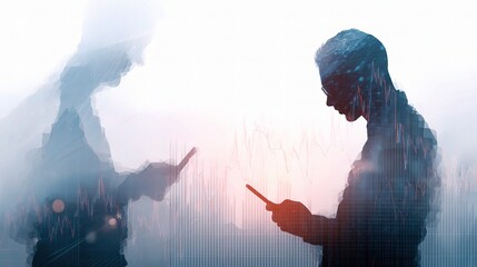 Poster - Double Exposure of Man Analyzing Forex Graph on Smartphone