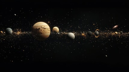 Aufkleber - Exploration of the solar system showcasing planets, moons, and stars in a vast cosmic expanse during a breathtaking celestial event