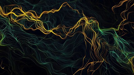 Fototapete - Abstract swirling patterns in vibrant shades of green and yellow against a dark background creating a dynamic and energetic visual experience