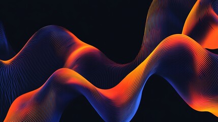 Fototapete - Abstract wave pattern with vibrant orange and blue hues creating a dynamic visual flow against a black background