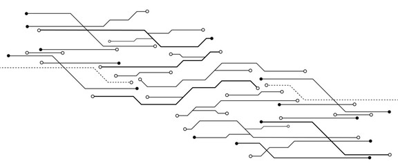 Fototapete - Vector circuit board pattern for technology background. White Abstract geometric dots and lines connection circuit concept.