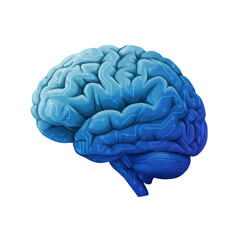 Poster - Human Brain with Circuit Overlay, Digital Blue Gradient, 3D Rendering, Transparent Background