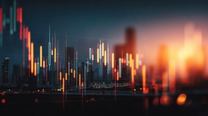Poster - Double Exposure Cityscape with Candlestick Graph Illustration