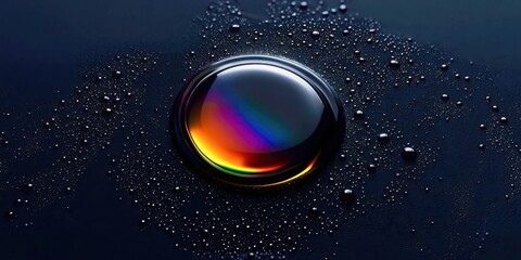 Poster - A colorful drop of water is floating on a black background